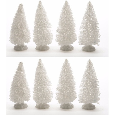 Kerstdorp maken besneeuwde decoratie dennenbomen 8 stuks 10 cm
