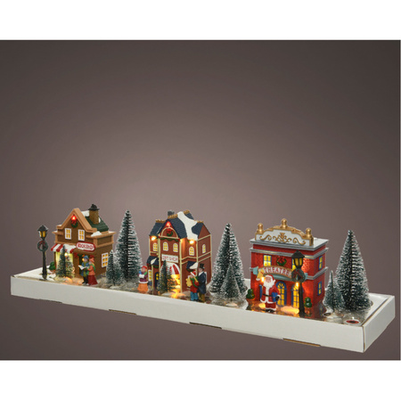 Kerstdorp set 17-delig winterlandschap huisjes en figuurtjes met verlichting