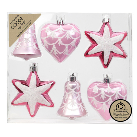 Christmas tree hangers/balls assorment 6x pcs pink 9 cm
