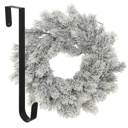 Kerstkrans 35 cm - groen - besneeuwd - met hanger/ophanghaak - kerstversiering