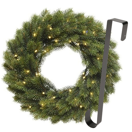 Kerstkrans 40 cm - groen met led - met zwarte hanger/ophanghaak - kerstversiering