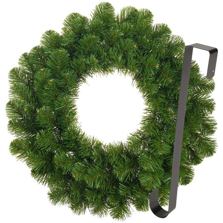 Kerstkrans 45 cm - groen - met zwarte hanger/ophanghaak - kerstversiering