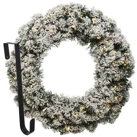Christmas wreath 60 cm - green with led - snowy - with hanger