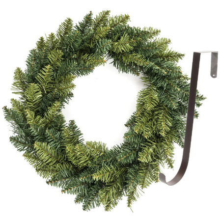 Kerstkrans/dennenkrans - groen - incl. hanger 28 cm - D40 cm - kunststof