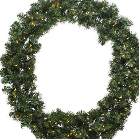 Kerstkrans/dennenkrans groen met warm witte verlichting en timer 50 cm