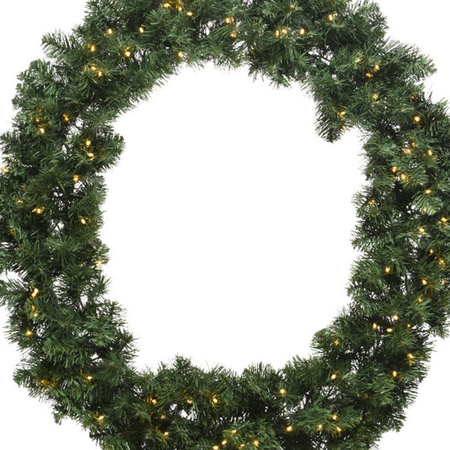 Kerstkrans/dennenkrans groen met warm witte verlichting en timer 60 cm