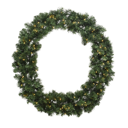 Kerstkrans/dennenkrans groen met warm witte verlichting en timer 60 cm