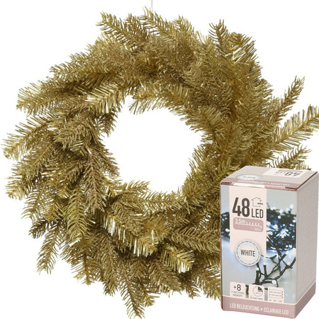 Christmas wreath gold glitters 50 cm incl. lights bright white 4m