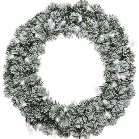 Kerstkrans groen met sneeuw 40 cm incl. verlichting helder wit 4m