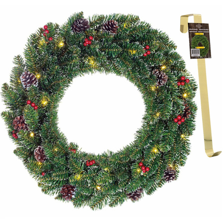 Christmas wreath with lights en decoration 45 cm incl. brass pendant