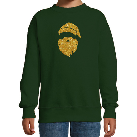Christmas sweater Santa head green with golden glitters for kids