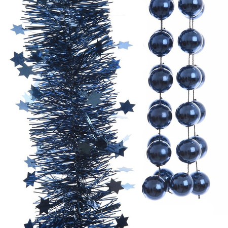 Kerstslingers set 3x stuks donkerblauw - Kerstversiering