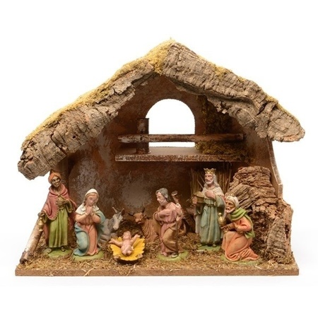 Nativity scene including 8 statues and background 38 cm