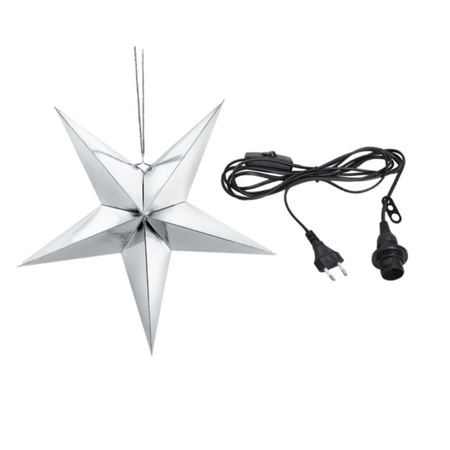 Silver star 70 cm Christmas decoration with lighting cable