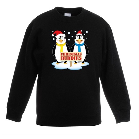 Christmas sweater black with 2 penguins for kids