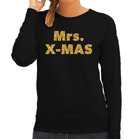 Black Christmas sweater Mrs. x-mas gold for women