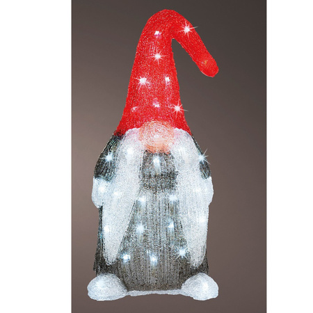 Led christmas figures acryl gnome/dwarf 19 x 22 x 44 cm with 60 clear white lights