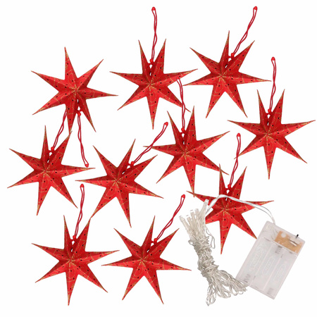 Christmas lighting cord with red stars 250 cm