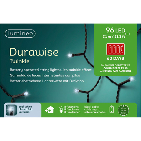 Kerstverlichting twinkle op batterij helder wit buiten 96 lampjes