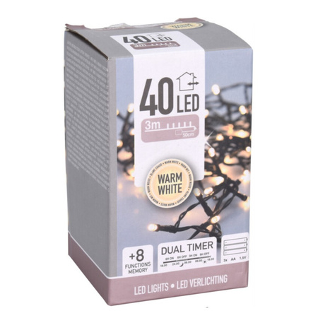 Christmas lights 40 warm white lights 300 cm - battery operated
