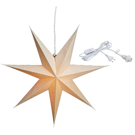 Cream white paper christmas stars decorations 60 cm with lighting cable