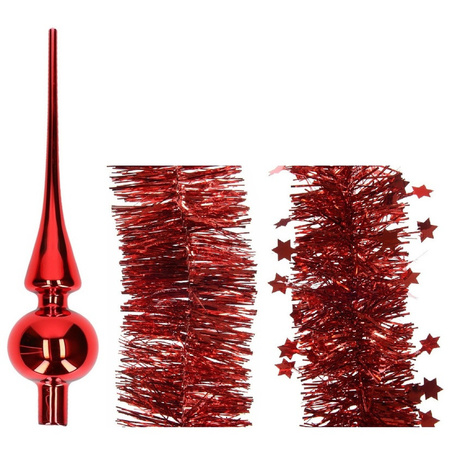 Christmas decorations glass shiny tree topper and garlands set red 3x pieces
