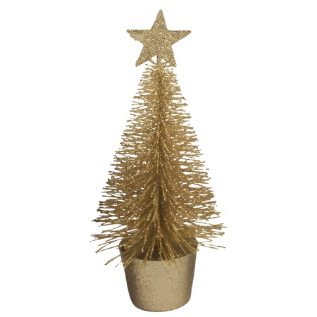Kerstversiering gouden glitter kerstbomen/kerstboompjes 15 cm