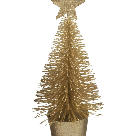 Kerstversiering gouden glitter kerstbomen/kerstboompjes 15 cm