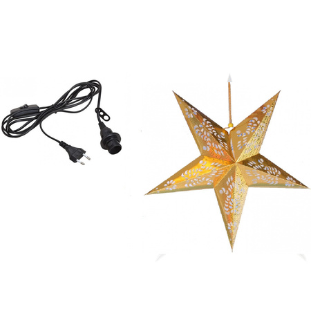 Christmas decoration gold paper star 60 cm with lighting cable