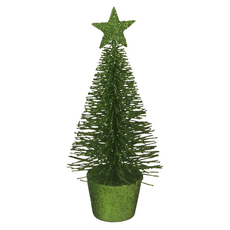 Kerstversiering groene glitter kerstbomen/kerstboompjes 15 cm