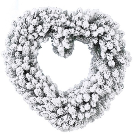 Kerstkrans hart vorm met sneeuw 50 cm kunststof incl. deurhanger