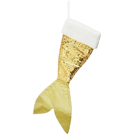 Set of 2x pieces Christmas decorations socks mermaids tail gold/red 45 cm