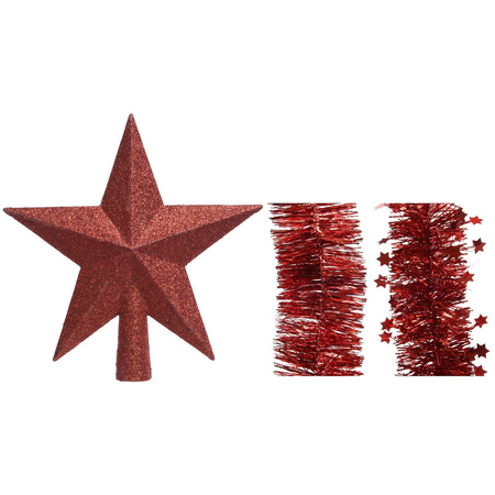 Christmas decorations glitter star tree topper and garlands set red 3x pieces