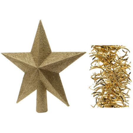 Christmas decorations glitter star tree topper and wave garlands set gold 3x pieces