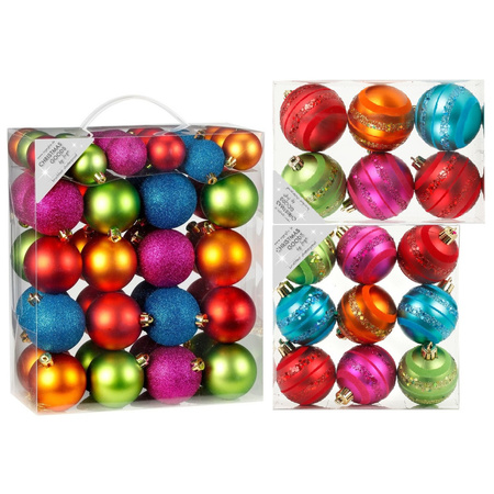 Kerstversiering kunststof kerstballen bonte mix kleuren 4-6-8 cm pakket van 65x stuks