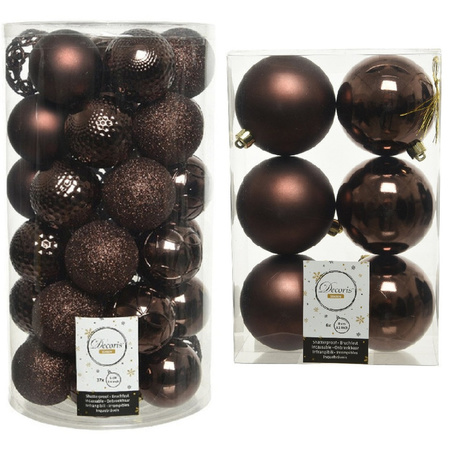 Kerstversiering kunststof kerstballen donkerbruin 6-8 cm pakket van 49x stuks
