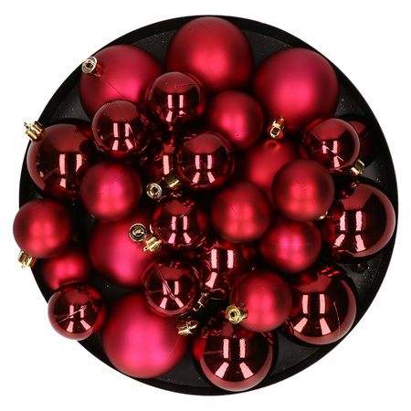 Kerstversiering kunststof kerstballen donkerrood 6-8-10 cm pakket van 44x stuks