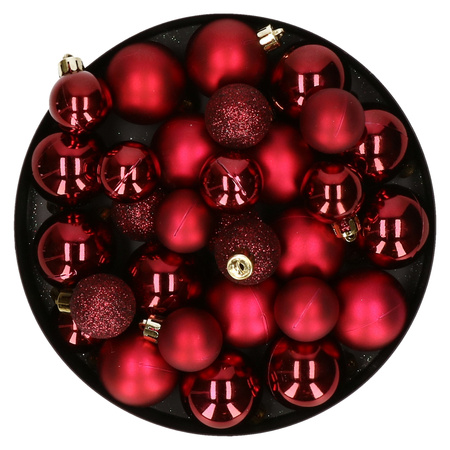 Kerstversiering kunststof kerstballen donkerrood 6-8-10 cm pakket van 46x stuks