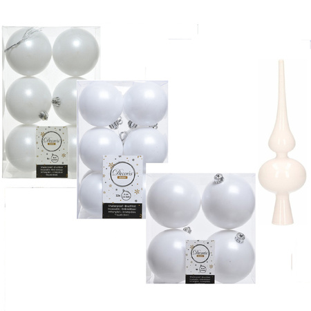 Christmas decorations baubles and topper 6-8-10 cm set winter white 45x pieces