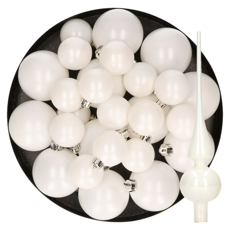 Christmas decorations baubles and topper 6-8-10 cm set winter white 45x pieces