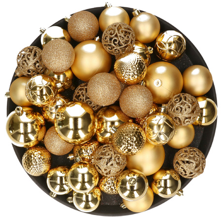 Christmas decorations baubles 6-8-10 cm set gold 36x pieces