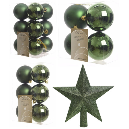 Kerstversiering kunststof kerstballen met piek donkergroen 6-8-10 cm pakket van 45x stuks