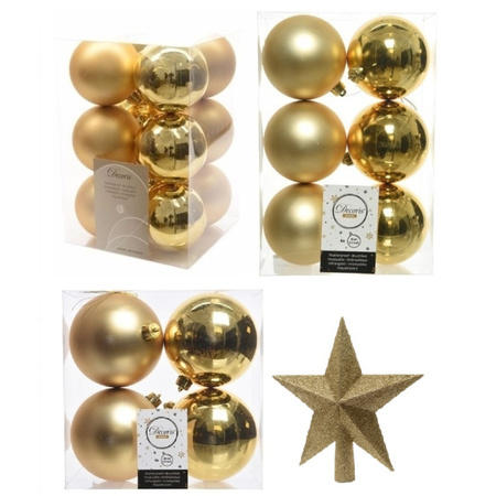 Christmas decorations baubles with topper 6-8-10 cm set gold 45x pieces