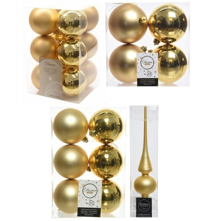 Kerstversiering kunststof kerstballen met piek goud 6-8-10 cm pakket van 45x stuks
