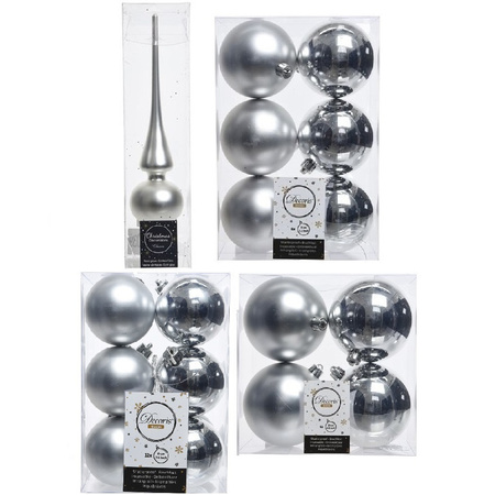 Kerstversiering kunststof kerstballen met piek zilver 6-8-10 cm pakket van 37x stuks