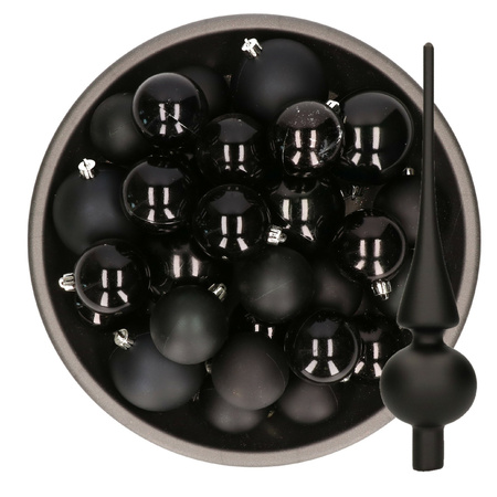 Kerstversiering kunststof kerstballen met piek zwart 6-8-10 cm pakket van 45x stuks