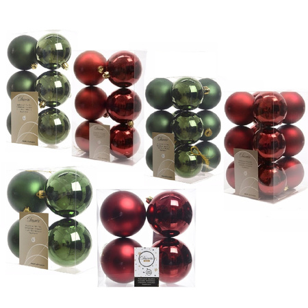 Christmas decorations baubles 6-8-10 cm set mix darkred/pine green 44x pieces