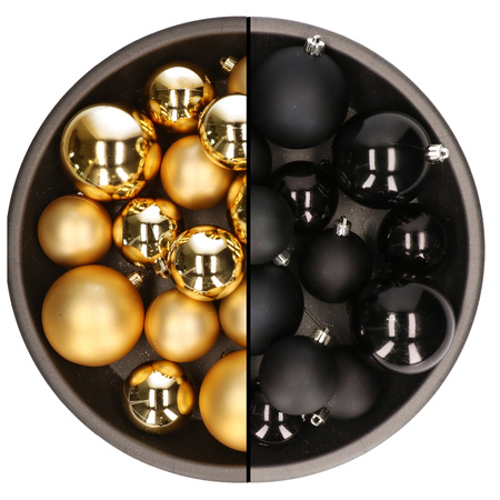 Christmas decorations baubles 6-8-10 cm set mix black/gold 44x pieces