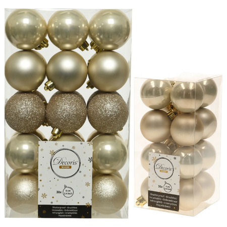 Kerstversiering kunststof kerstballen parel/champagne 4-6 cm pakket van 46x stuks