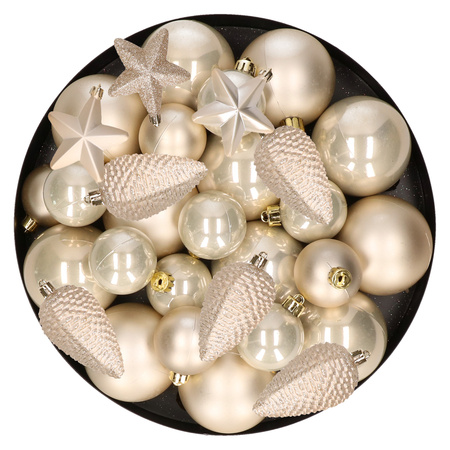 Christmas decorations baubles 6-8-10 cm set pearl/champagne 62x pieces